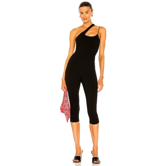 NWT H:ours Sophie Catsuit Asymmetrical One Shoulder Strap Rib Crop Jumpsuit XS - Picture 2 of 9